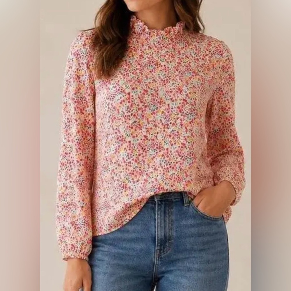 J. Crew Pink Liberty Print Floral 100% Cotton Long Sleeve Blouse Sz S Small